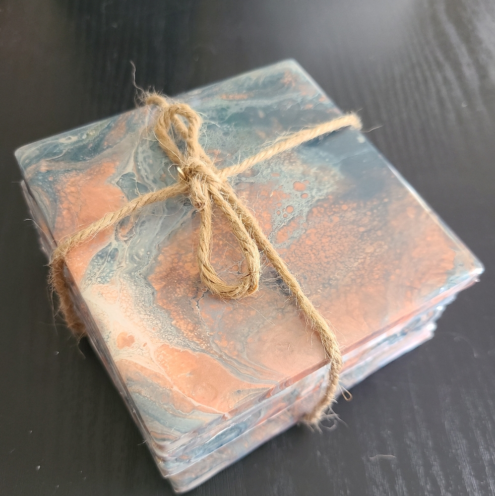 Handcrafted / Acrylic Poured Ceramic Coasters Set